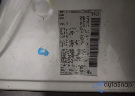 2020 Nissan Rogue Sl Fwd z USA, uszkodzony, nr VIN 5N1AT2MT5LC792608